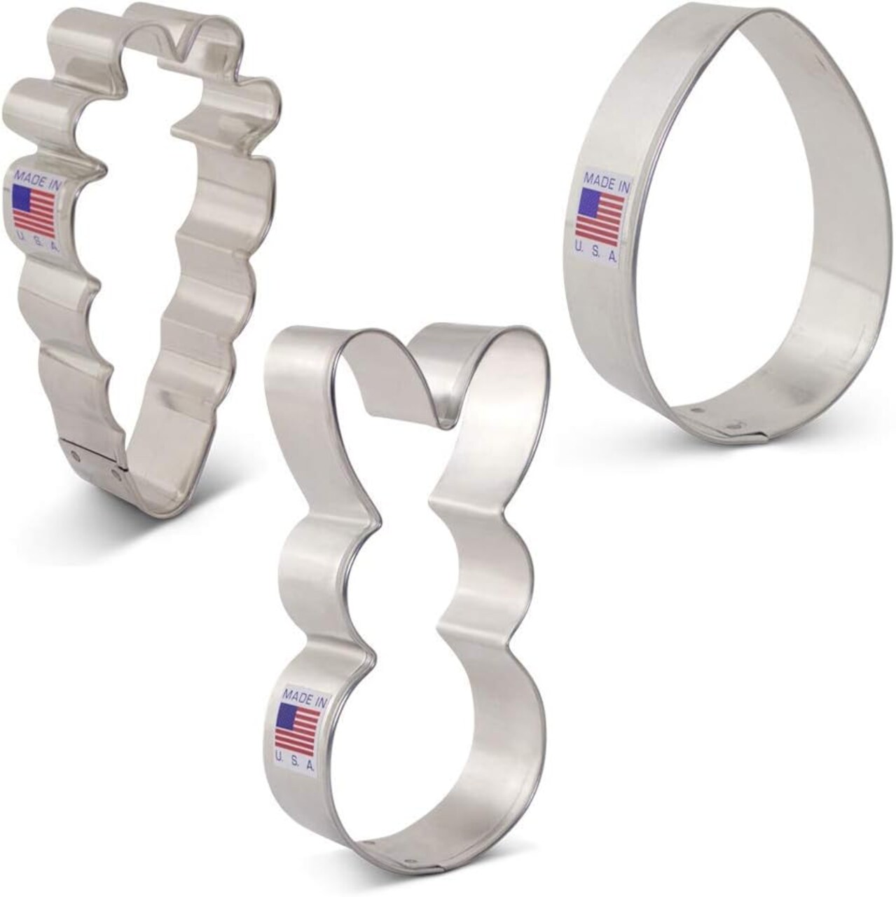 Easter Fun Cookie Cutters 3-Pc. Set Made in the USA by Ann Clark, Easter Bunny, Egg, and Carrot